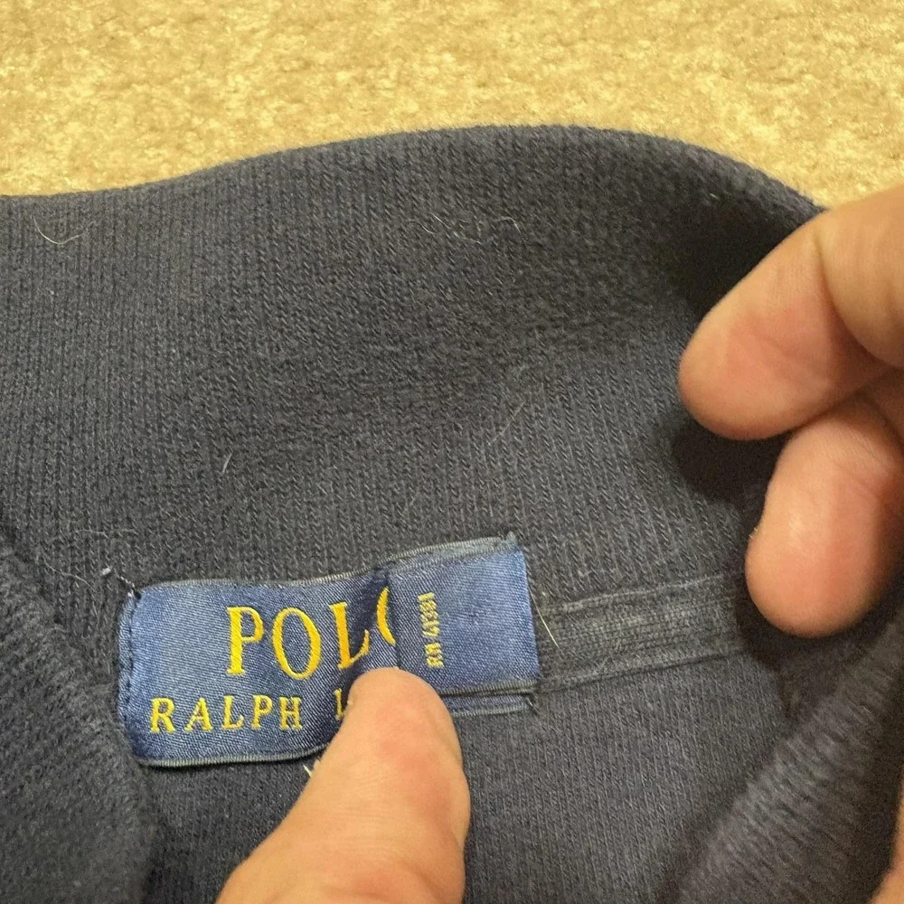 Polo Ralph Lauren Sweatshirt Mens Large Navy Full Zip Mock Neck Pony Logo Fleece